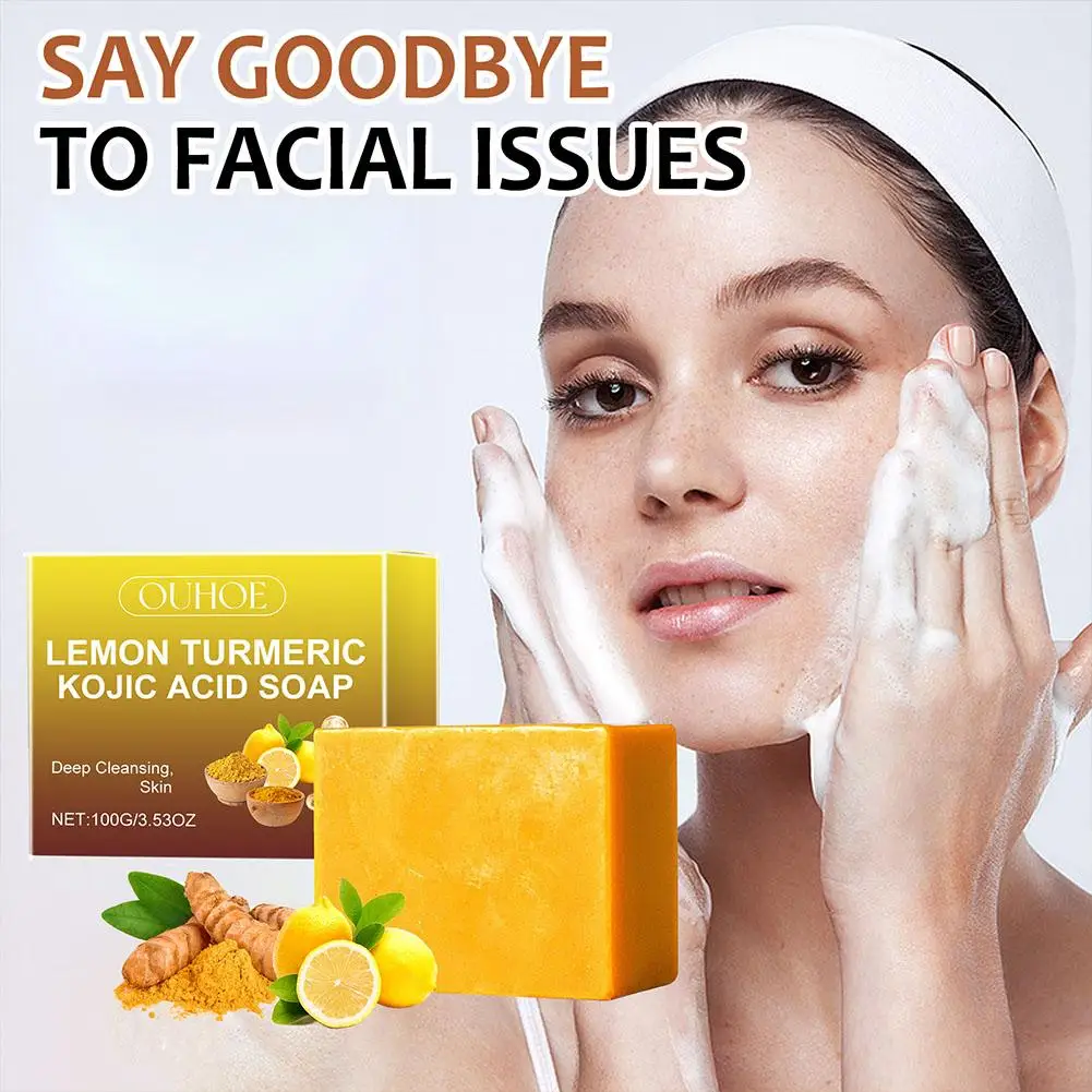 

Lemon Kojic Acid Soap Shower And Facial Soap antioxidant Scrub Exfoliating Cleaning facial mas All Skin Types Gentle