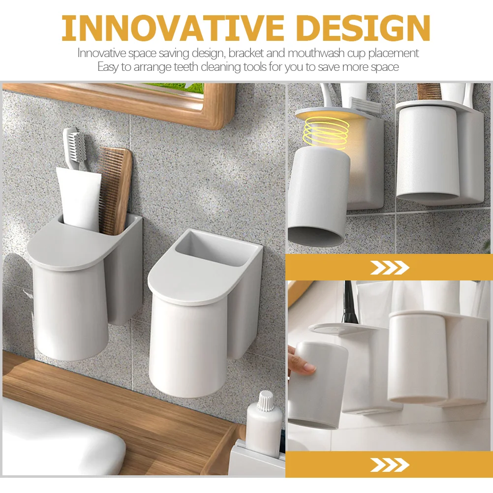  Holders for Bathrooms Magnetic Tooth Cup Storage Rack Toothbrush Wall Mount Grey