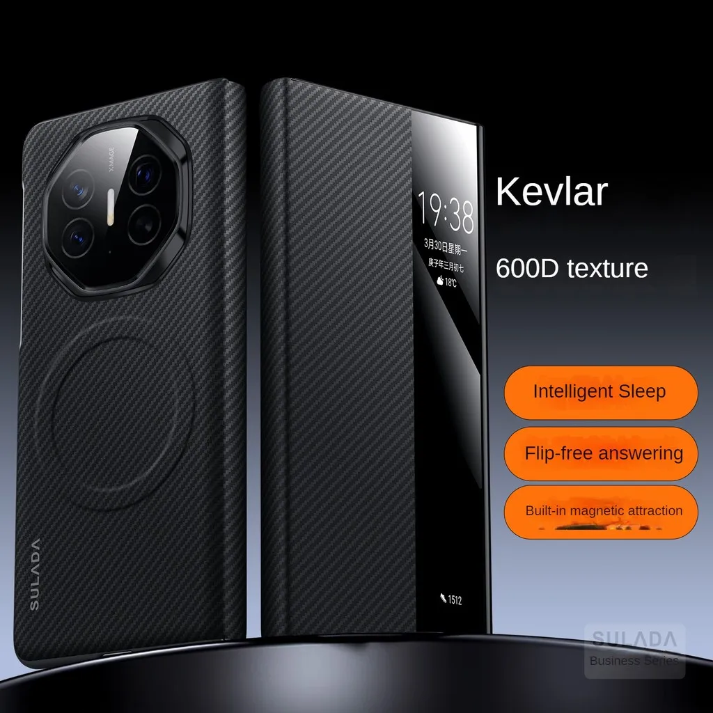 

Чехол для Huawei Mate XT Flip Smart Leather X6 5, бизнес-магнитный кевларовый узор