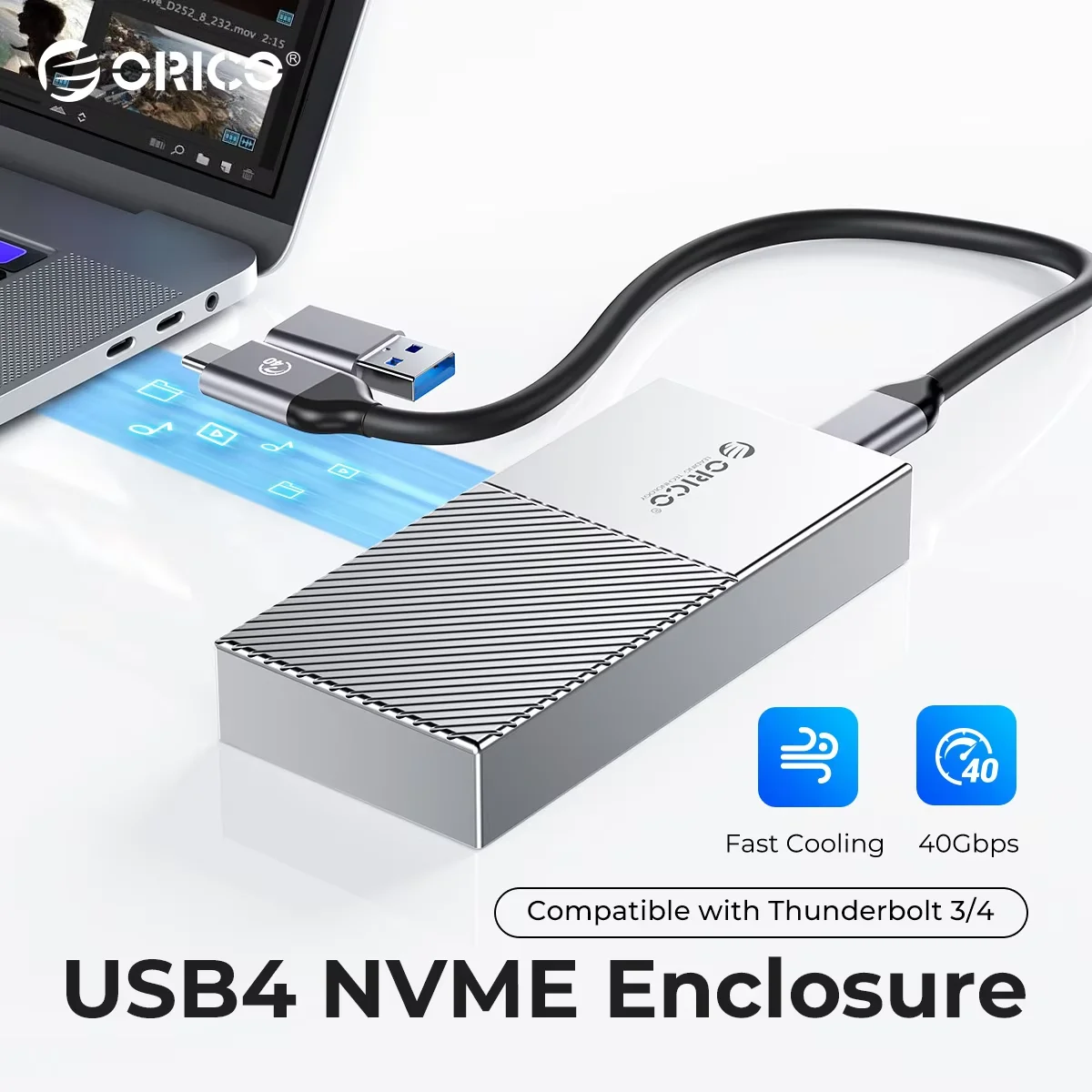 

ORICO USB4 M2 NVMe SSD Enclosure 40Gbps PCIe3.0x4 Aluminum Case Compatible with Thunderbolt 3 4 USB4 for Apple MacBook Air Pro