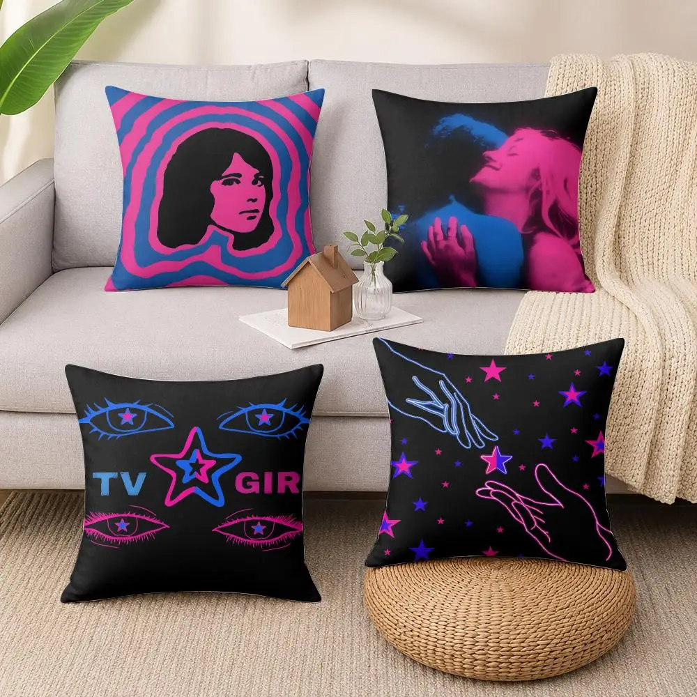 Music Band T-TV Girl Cushion Cover Wrinkle-Resistant Short Plush Cushion Covers Breathable Machine-Washable