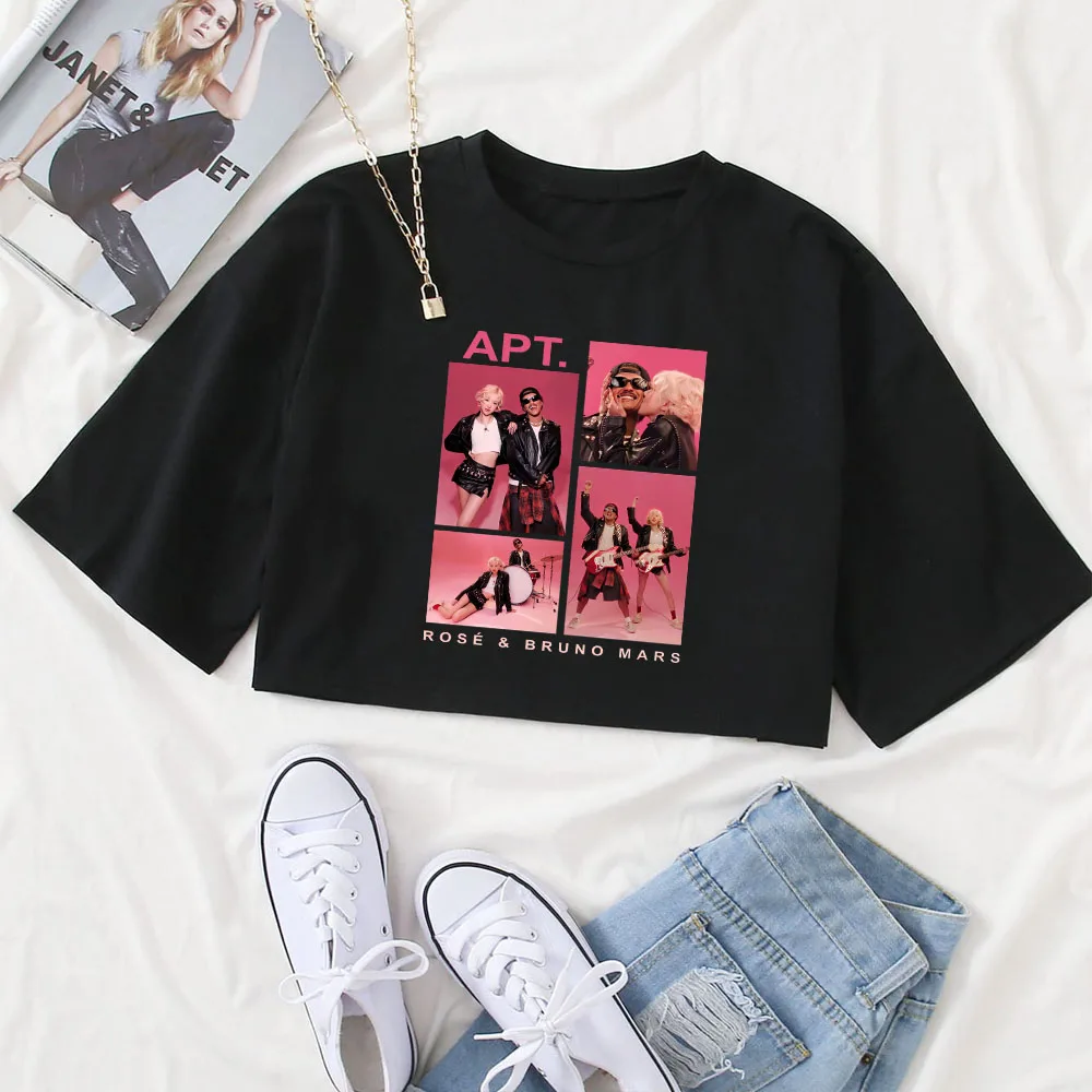 ROSÉ & Bruno Mars APT Shirt Women O-Neck Short Sleeves Crop Tops T-shirt Fans Gift Tops