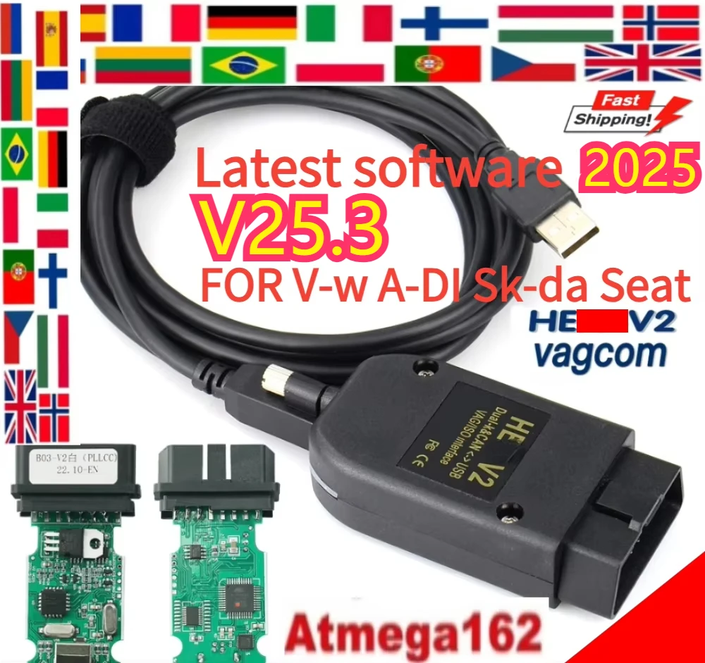 2025 Newest V25.3 VC-S FORVagCOM Scanner Tools Atmega162 Scanne Diagnostic Cable for Hex-v/2 OBD2 Tools FOR V-w A-DI Sk-da Seat