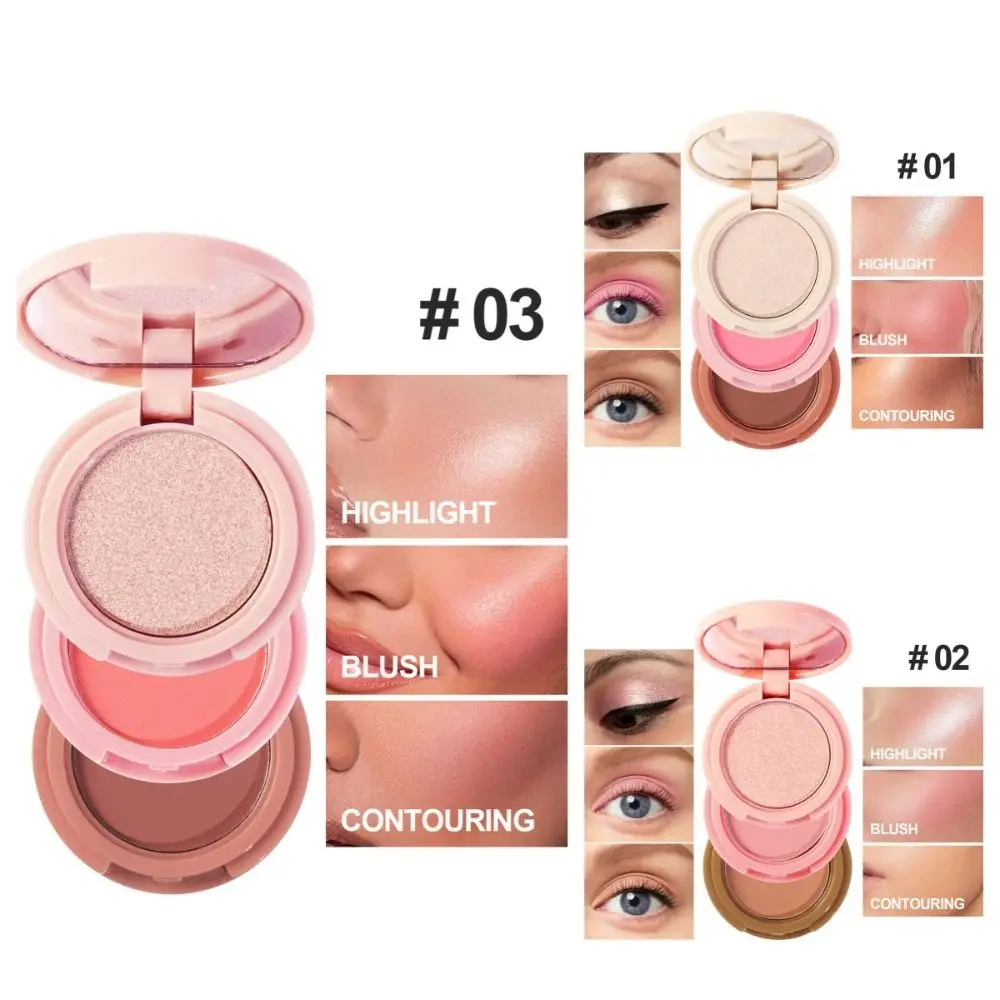 Paleta de sombras de ojos 3 en 1, 3 capas, brillo, cosméticos, nacarada sombra de ojos, pigmentos de ojos no difuminados, paleta de contorno para niñas