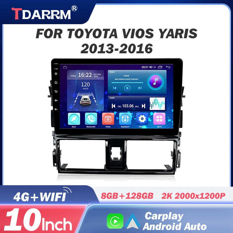 

Car Radio Auto Android 12 Video Player Head Unit Stereo 4GWIFI CarPlay GPS Car Multimedia 10inch For Toyota Vios Yaris 2013-2016