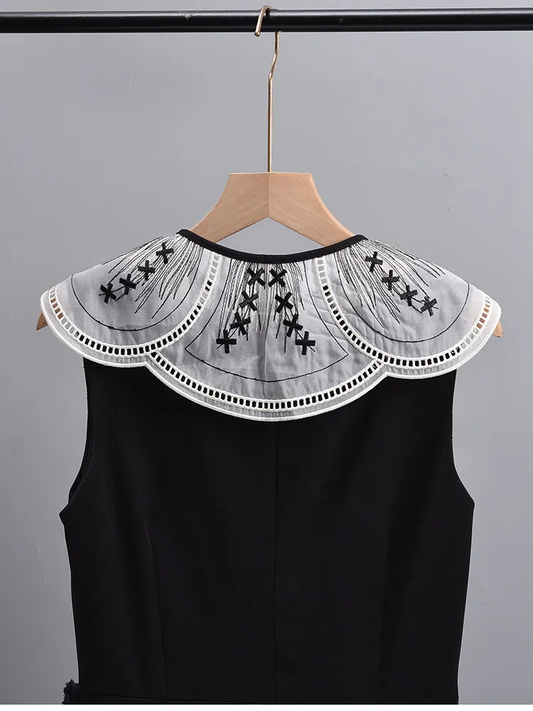 Picture 6: Vintage Lotus Leaf Embroidery Cloud Collar,Chinese Traditional Detachable Lace Cape,Bohemian Layering Neckpiece for Blouse Dress