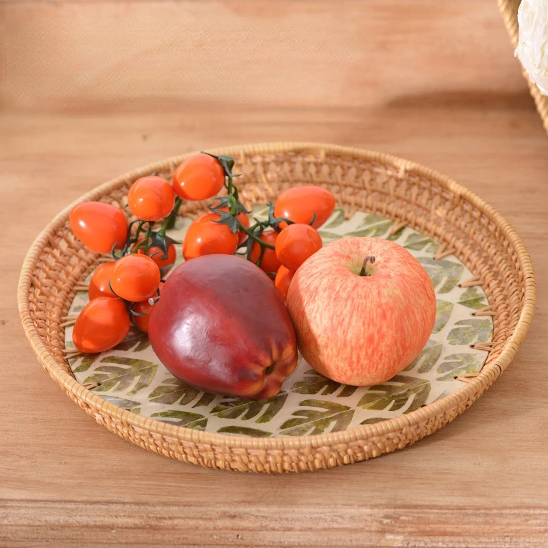 

Hand-woven Dried Fruit Plate-European Creative Color Shell Storage Tray Primary Color Decorative Rattan Tray