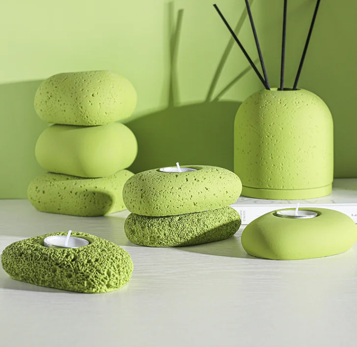 

6FET2SRYEB Cement Natural Stone Pattern Candlestick Wax Platform Nordic Wedding and Wedding Home Creative Ornament