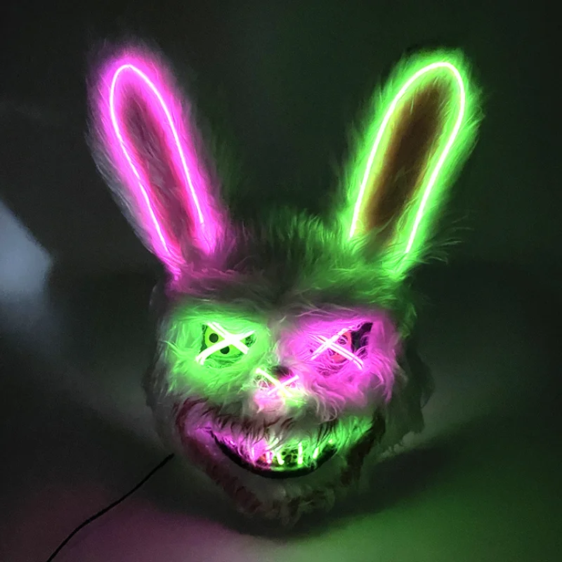 Halloween Mixed Colours Double Cross Eyes Cute Bunny LED Light Up Mask Plush Bunny Halloween Party Spoof Masks Party Photo Props