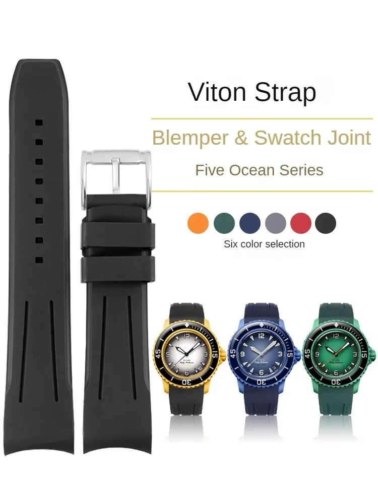 Fluorororubber Watch Strap Is Suitable for Blancpain S-w-a-t-c-h Five Oceans Joint Model 50% Storm Ocean 22mm