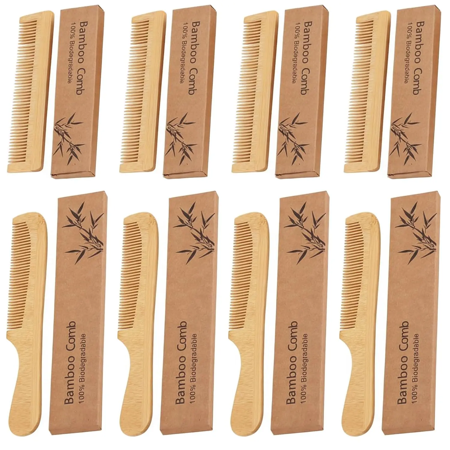 

8-Piece Natural Bamboo Hair Comb Set for Men Women and Teens - Travel, Home, and Hotel Use - Anti-Static, Detangling, Styling