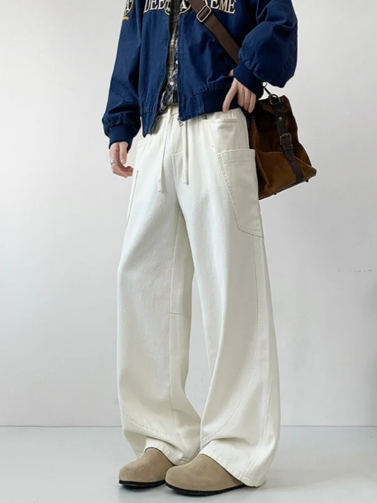 

American Style Men's Spring Autumn Straight Leg Loose Fit Jeans Curved Knife Banana Pants Casual Long Trousers Wide Leg