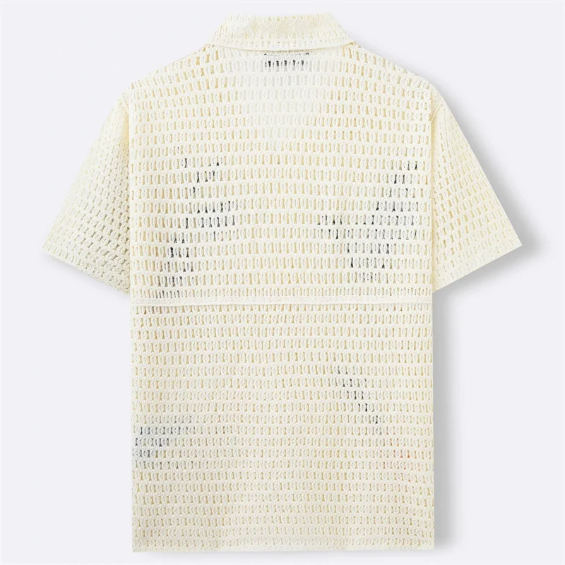 التطريز الكروشيه قمصان للرجال قصيرة الأكمام فضفاضة تناسب محبوك الصيف جودة الاكريليك شبكة الجوف خارج العصرية قمصان دي Hombre