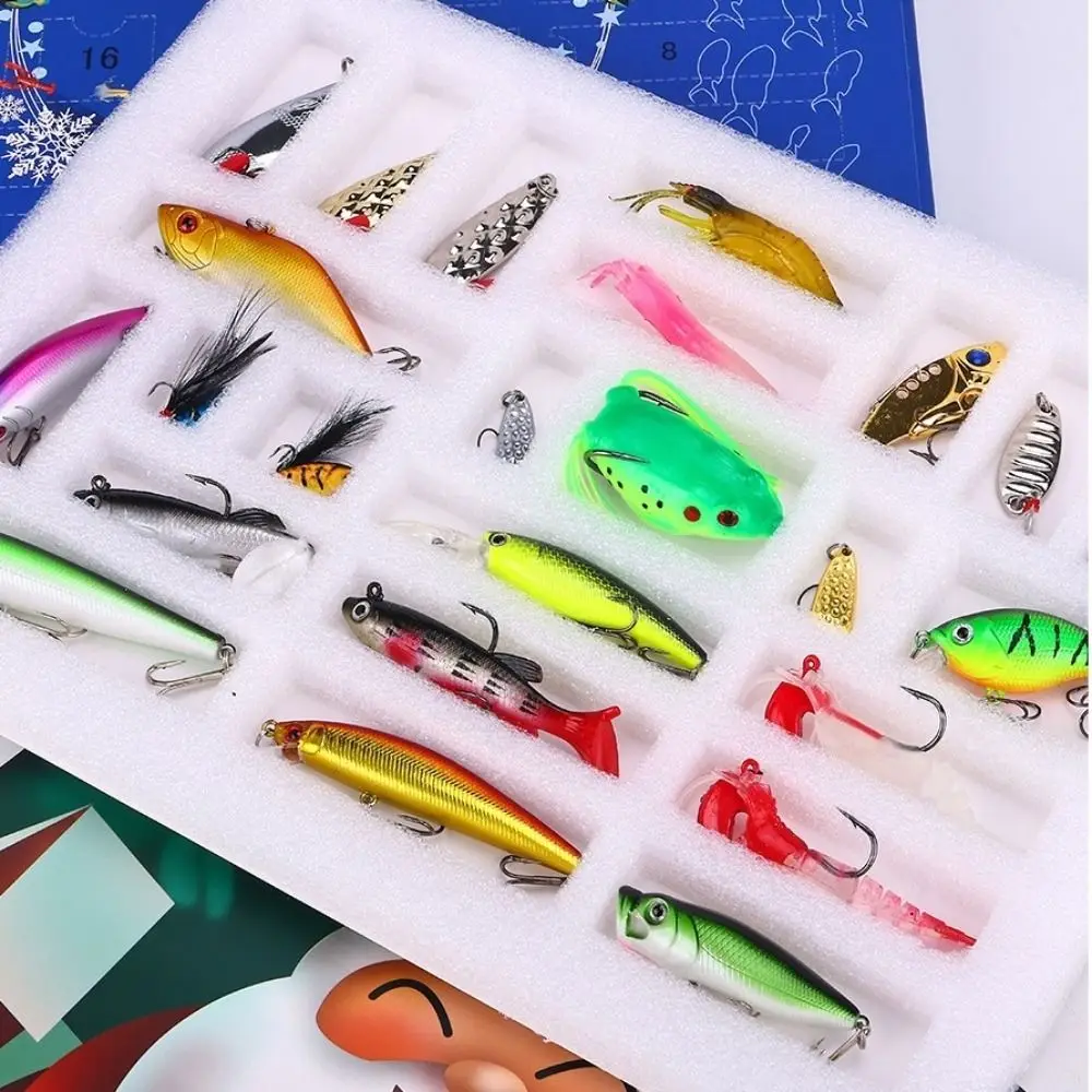 Acrylic Christmas Advent Calendar 24 Days Fishing Lure Set Fish Bait Christmas Calendar Fishing Tackle Advent Calendar