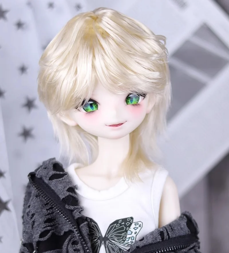 

bjd Doll wig fits into 1/3 1/4 size milk silk hair boy Wolf tail doll accessories