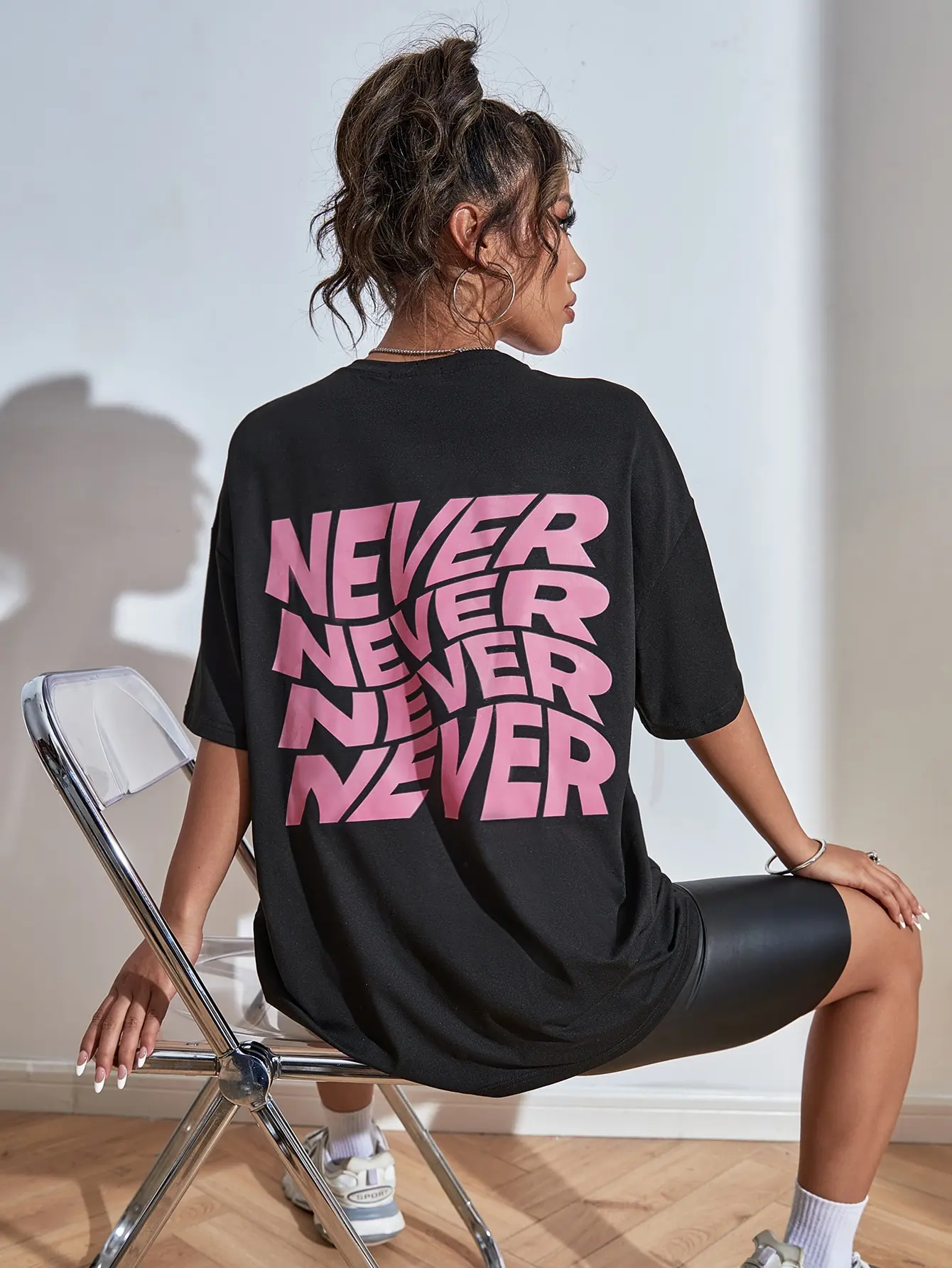 Camiseta con estampado de algodón I Said Never para mujer, camiseta de gran tamaño que combina con todo, ropa suave estética, ropa deportiva cómoda con cuello redondo