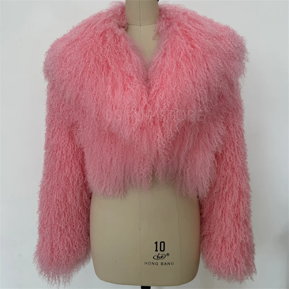 Giacca invernale da donna calda e soffice, cappotto di pelliccia mongola autunnale femminile, colletto rovesciato grande, cappotto corto in vera pelliccia