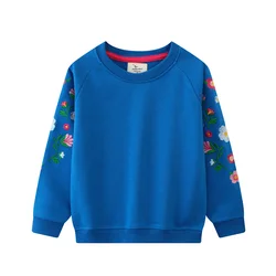 Moletons com flores bordados para crianças, camisas de moda infantil, tops de meninas, outono e primavera, novo, 2-7T, medidores de salto, 2024