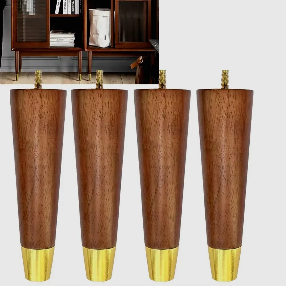 4pcs Hard Wood Furniture Legs Hardware Replacement Round Legs for Couch Dresser Cabinet Vanity Ottoman Walnut Color Sofa Legs