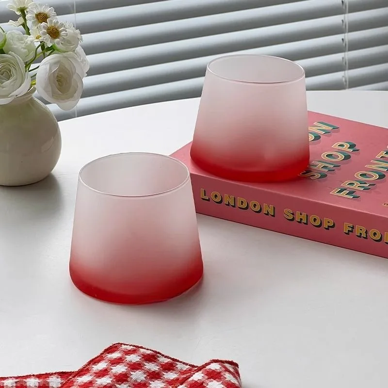 High Aesthetic Red Gradient Frosted Glass Cup, Creative Mount Fuji Pattern Wine Cup, Home Multifunctional Juice Champagne Glass