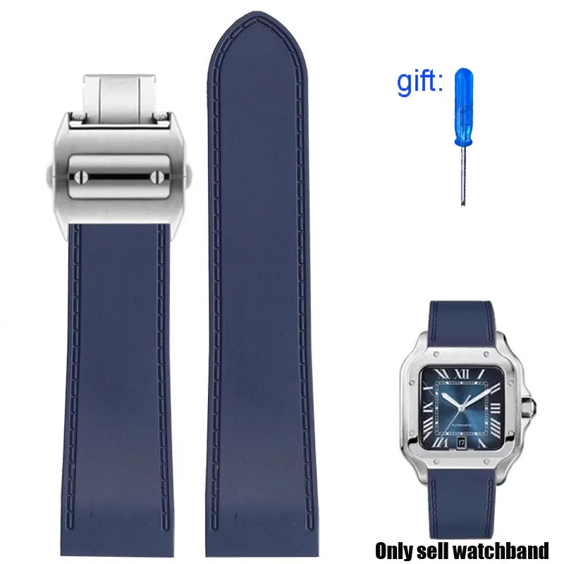 For Cartier Large Santos Sandoz Santos 100 silicone Watchband waterproof Men‘s Rubber watch strap accessories 23mm 25mm Bracelet