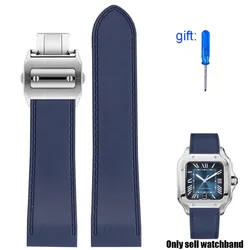 For Cartier Large Santos Sandoz Santos 100 silicone Watchband waterproof Men‘s Rubber watch strap accessories 23mm 25mm Bracelet