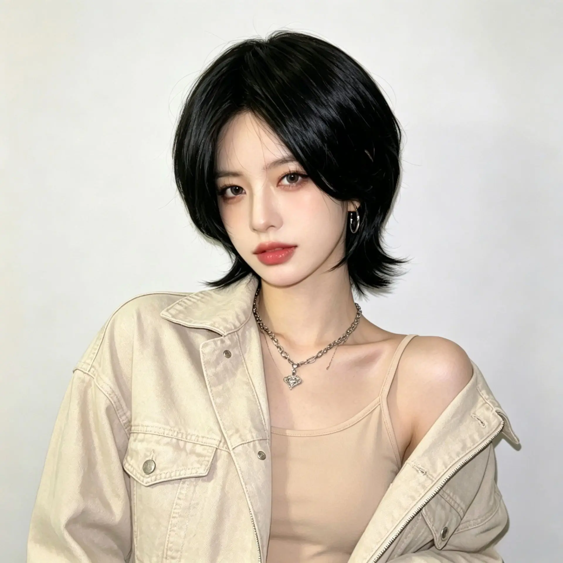 Wolftail synthetic wig for short hair. Trendy mullet hairstyle. Suitable for both men and women. Comes with a wig headband.