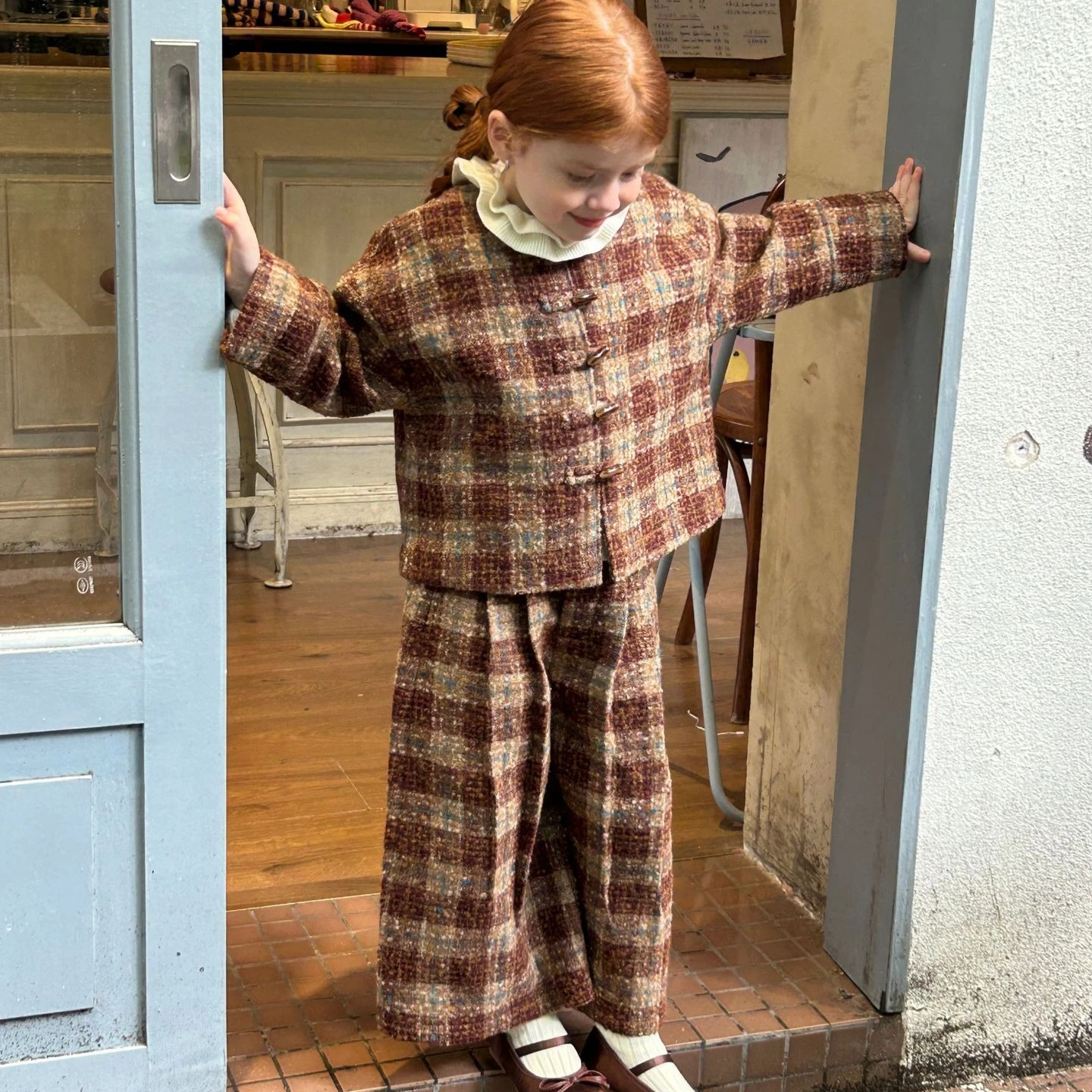 

Girls Suit 2025 Autumn New Children's Clothing Korean Style Girl Baby Fashion Shag Round Coat Trousers Two Sets Simple