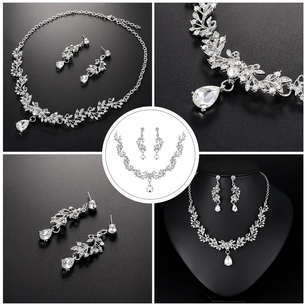

Brides Crystal Jewelry Trendy Earrings Rhinestone Wedding Women Bridal Necklaces