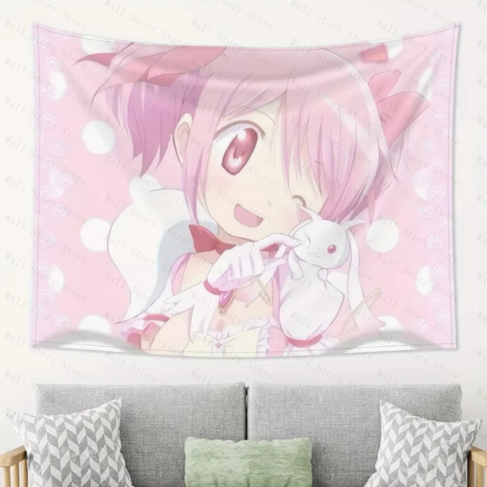 Tapiz de anime con Puella Magi Madoka Magica Madoka Kaname Kyubey, lunares blancos, tapiz para dormitorio, tapiz para sala de estar
