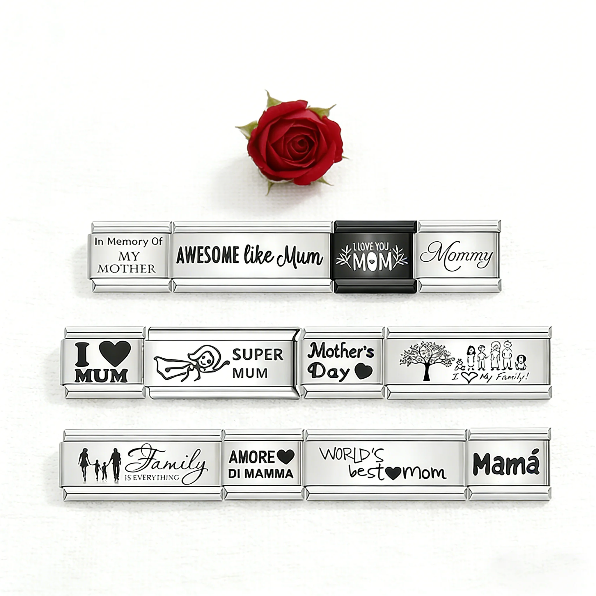 Stainless Steel Laser Engraving Mother's Day Charm Italian Link Fit 9mm Bracelet DIY Making Silver Color Jewelry Gift for Mother