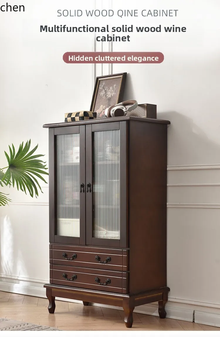 

HTT solid wood wine cabinet living room against the wall display side cabinet modern simple tea multi-function