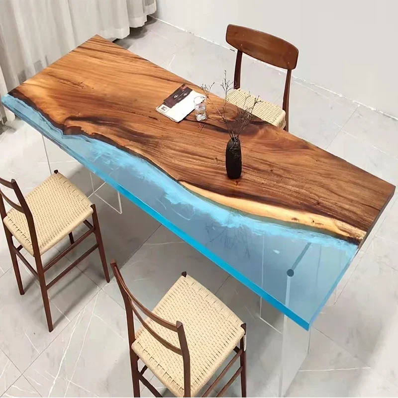 Epoxy table, river coffee wood plank, tea  solid  top, walnut large board log waves