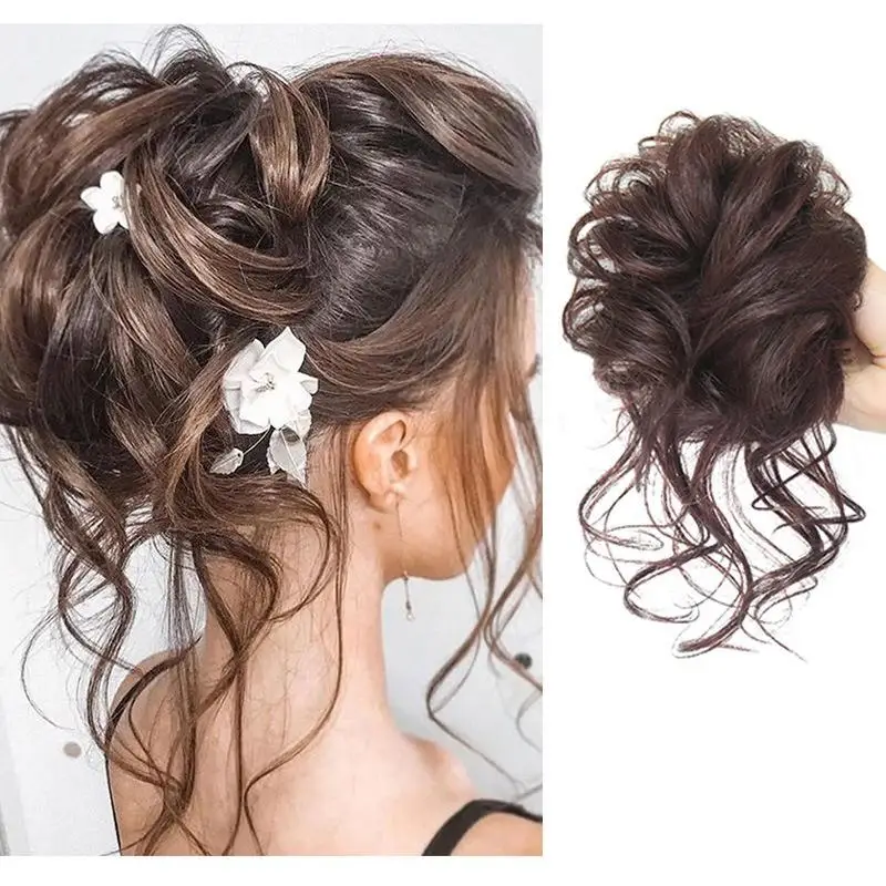 Synthetic Elegant Messy Curly Elastic Rubber Band Hair Bun Fluffy Suitable Tousled Hairpiece Elastic Band Chignon Scrunchie
