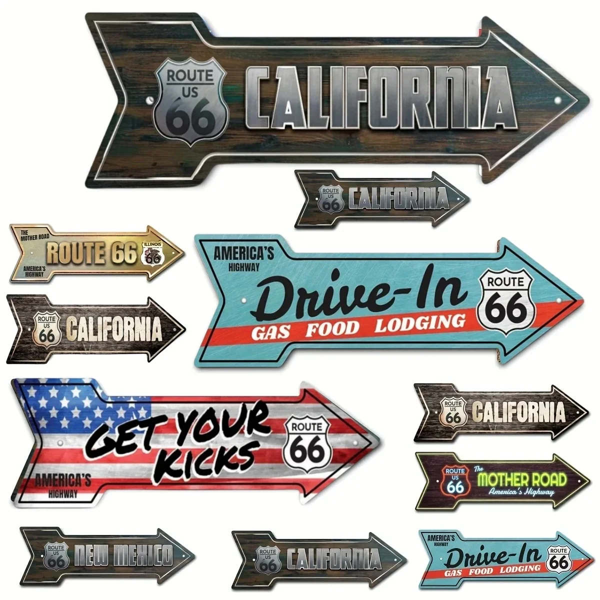 Vintage Route 66 Arrow Sign Indoor Outdoor Direction Arrow Sign,Funny Home For Garages/Living Rooms/ Bedroom/Offices Sign