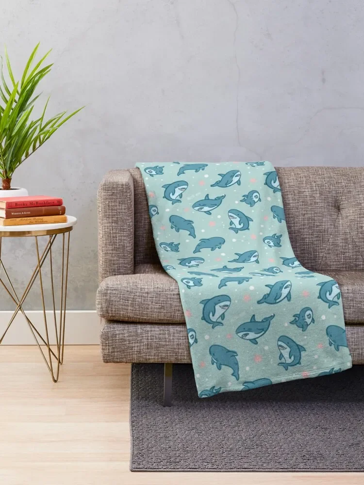 Brucie Blahaj shark under the sea pattern (Teal) Throw Blanket Loose Bed linens Soft Beautifuls Blankets