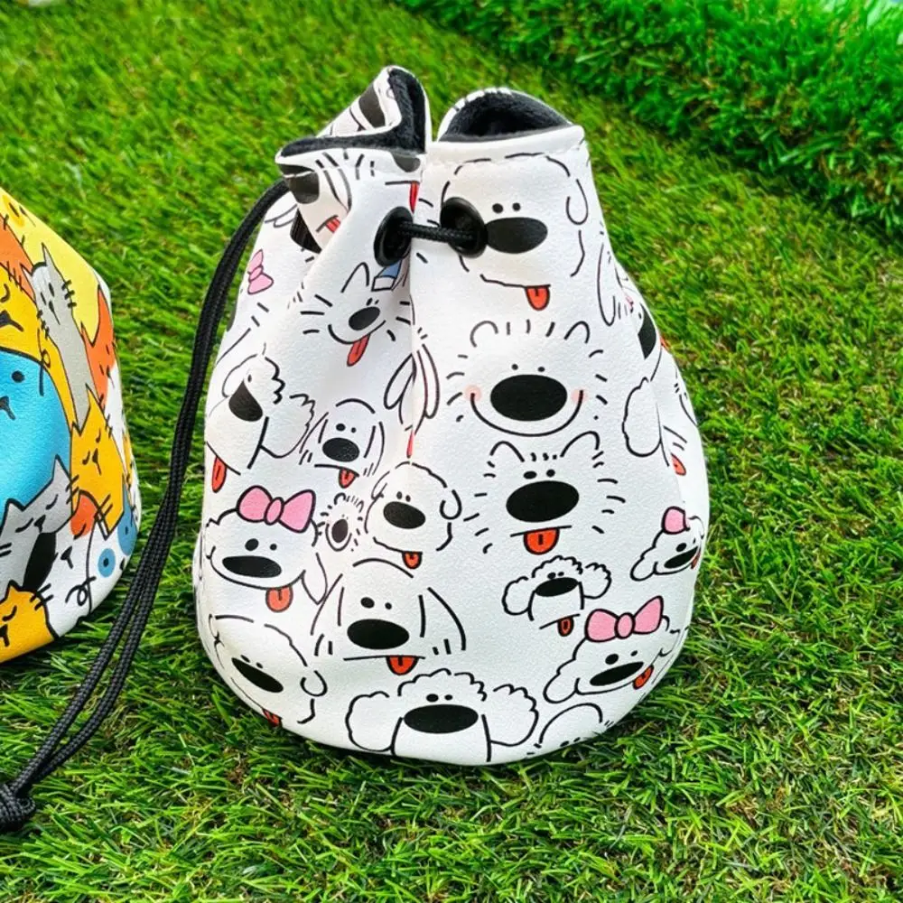 

Graffiti Puppy Golf Ball Storage Bag PU Leather Waterproof Golf Ball Drawstring Pouch Large Capacity Cartoon Golf Ball Container