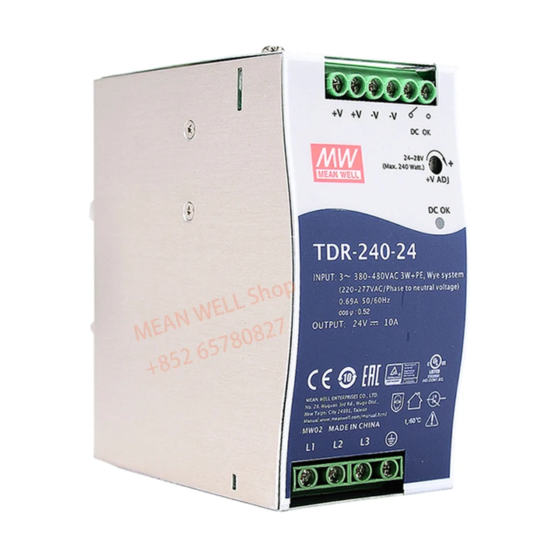 MEAN WELL 240W Slim Three Phase Industrial DIN Rail with PFC Function TDR-240-24 TDR-240-48