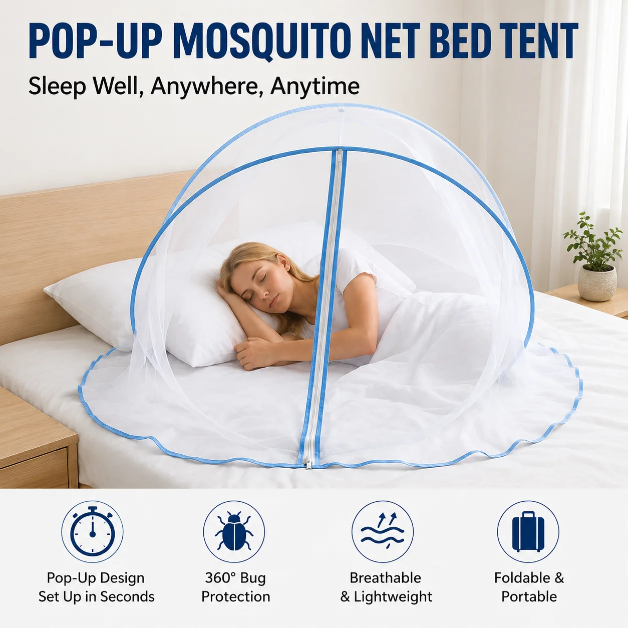 Novelty Pop-Up Bed Mosquito Net Tent Foldable Single Person Bed Canopy with Zipper Portable Insect Protection for Home Travel