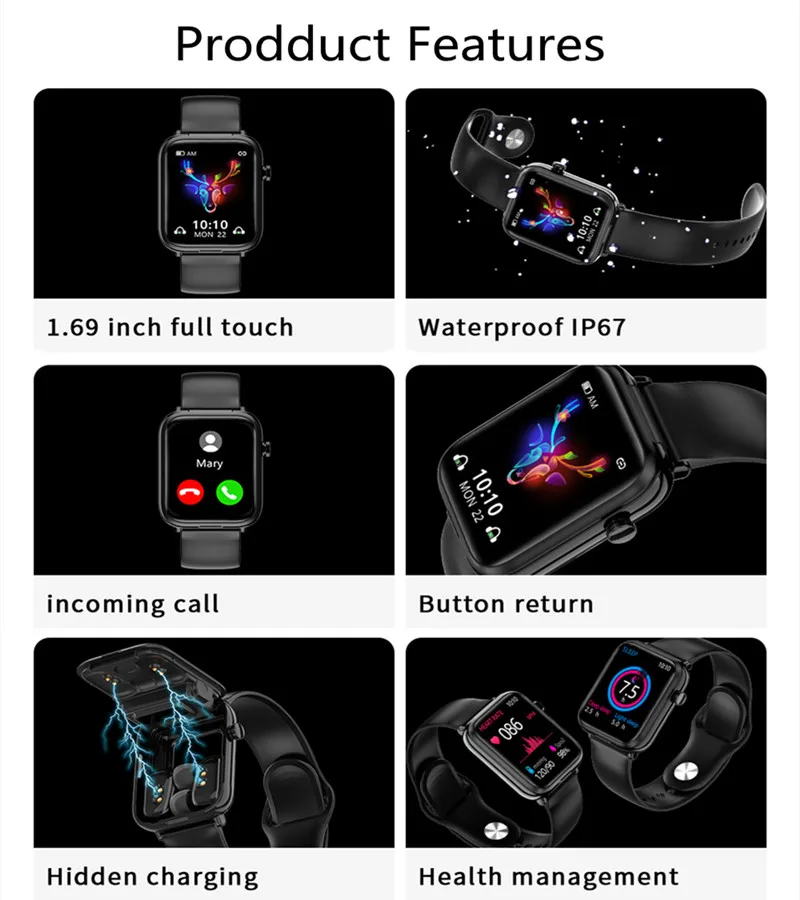 Men New TWS Bluetooth Headset Smart Watch 2 in 1 1.69 Inch Touch Screen IP67 Waterproof Sports Heart Rate Smartwatch PK X5 2022