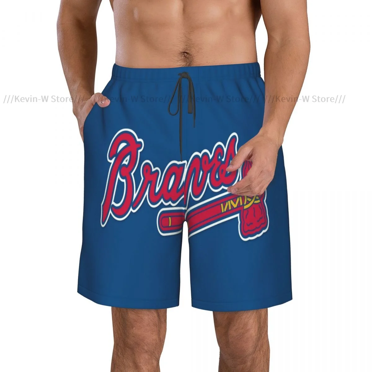 Summer Men Swimwear Breathable Quick Dry Trunks Braves Flag Beach Shorts for Running Training Surfing