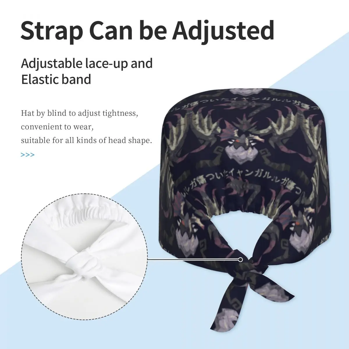 Monster Hunter World Iceborne Scarred Yian Garuga Kanji Scrub Hat Doctor Working Surgical Cap Adjustable Nursing Caps Dentist