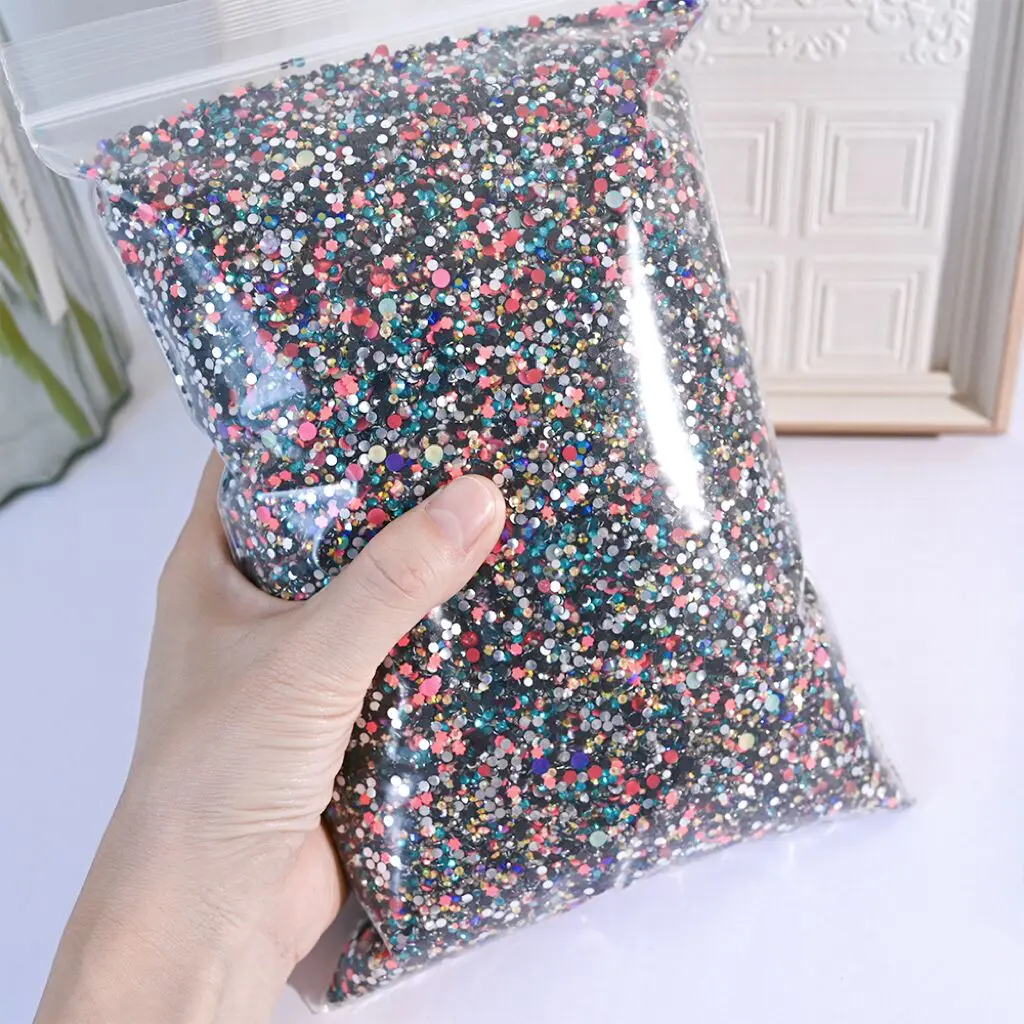 50G/Bag Y2K Colorful Resin Nail Rhinestone Approx 10000pcs/bag Mixed Color Glitter Round Flat-back Gems 3D Diamonds DIY Manicure