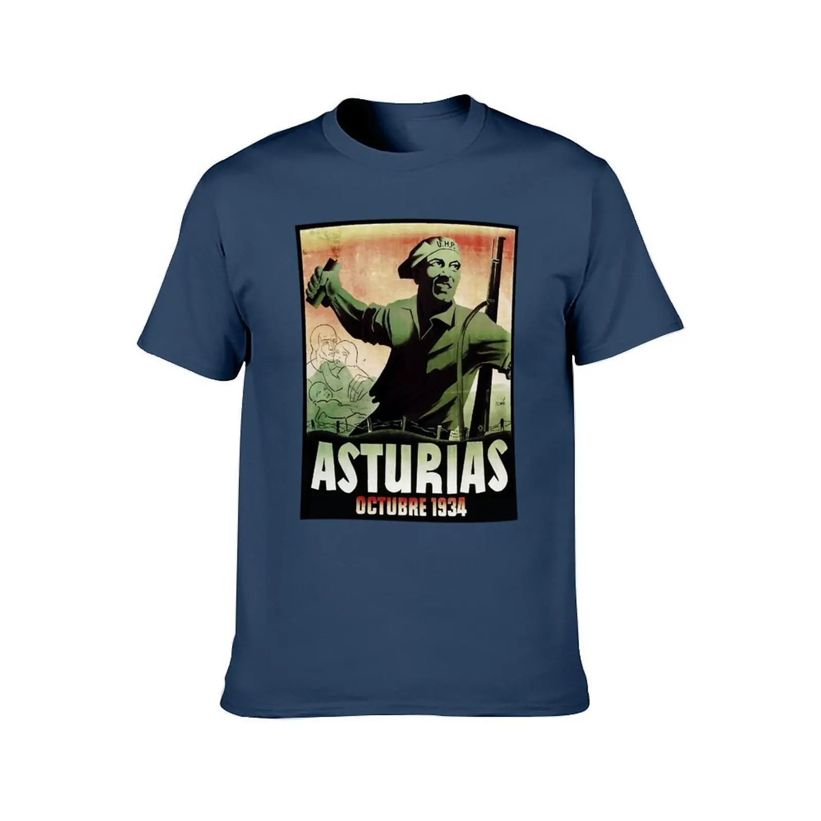 أستوريااس أوكتوبيه 1934 تي شيرت أسود قطن تي شيرت عادي للرجل حزمة تي شيرت للرجل سليم تي شيرت مجسم