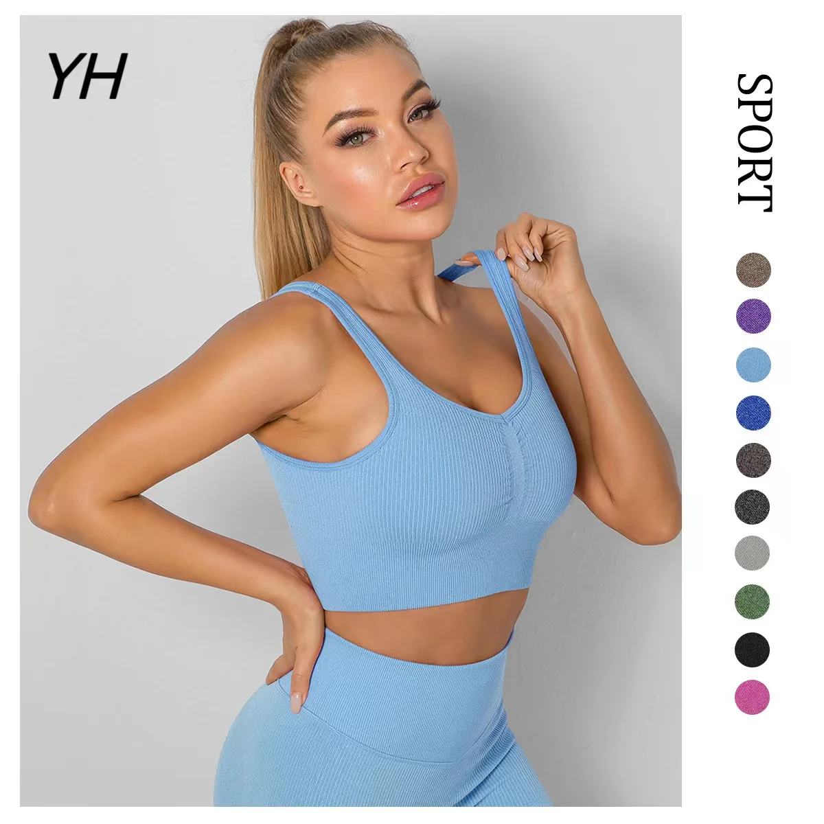 

Ribbed Sports Bra for Women Yoga Crop Top Seamless Fitness Tops with Removable Pads Woman Gym Workout Vest Underwear Push Up