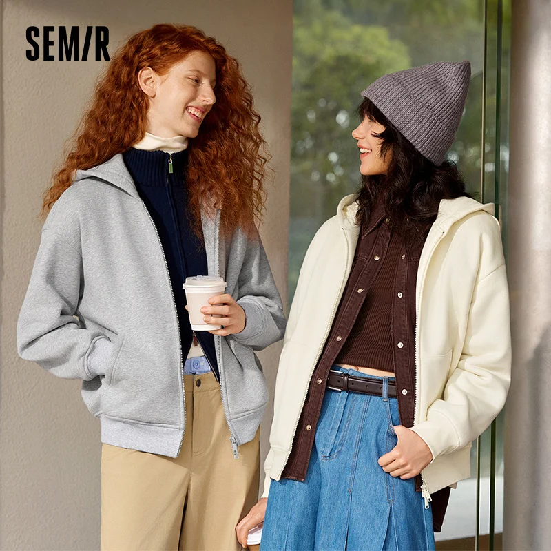 Semir Giacca da donna in pile con spalle scoperte Felpa pigra allentata Bianco Inverno 2025 Nuovo abbigliamento da donna minimalista con cappuccio