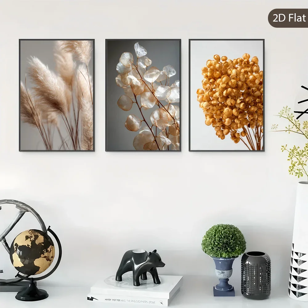 3pcs Modern Bohemian Minimalist Vertical Vegetation Wall Art Posters - Warm Tones (Earthy /Beiges/Tans) - Canvas Prints Suita