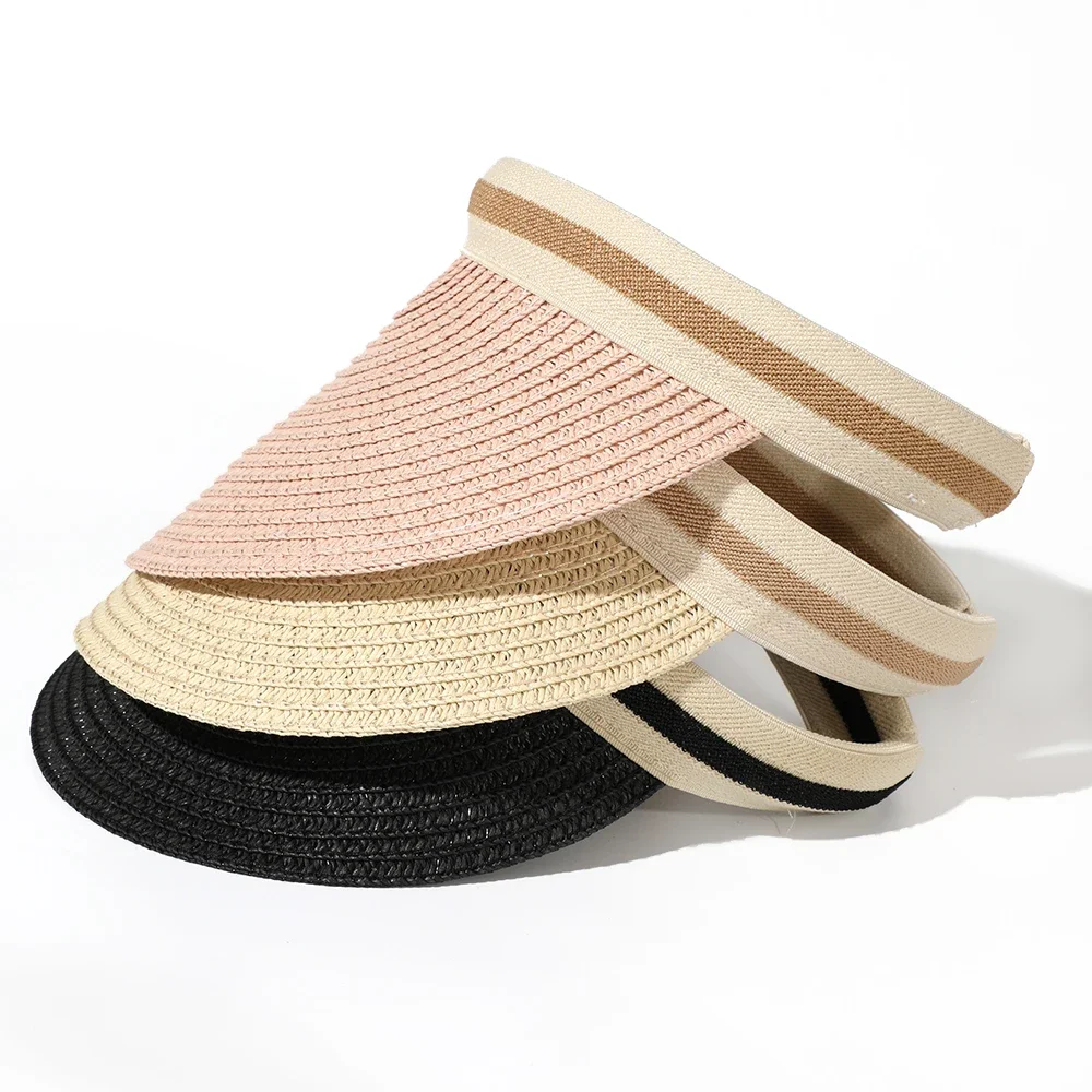 Anti-UV Beach Cap New Fashion Woman Sun Hats Female Outdoor Visor Beach Caps Brethable Empty Top Straw Cap Female Vacation