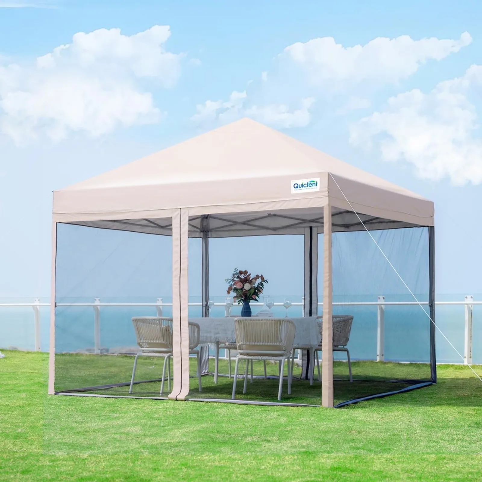 

US 6.6'x6.6' Easy Pop up Canopy Tent with Netting Screened, Outdoor Instant Portable Gazebo Screen House Room