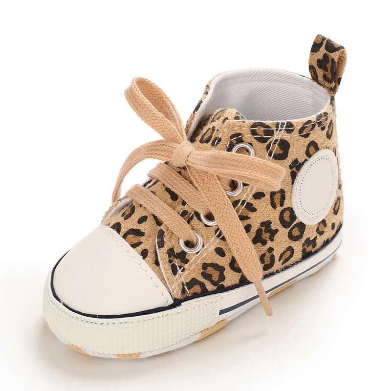 Baby Shoes Boys And Girls Fashion Leopard Print Canvas Classic Casual Sports Newborn Star First Walker Baby Soft Sole Non-Slip